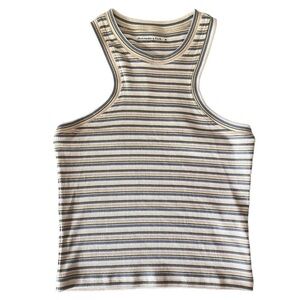 Abercrombie Essential Scuba Tank Sz M Neutral Stripe Ribbed Halter Short Top EUC